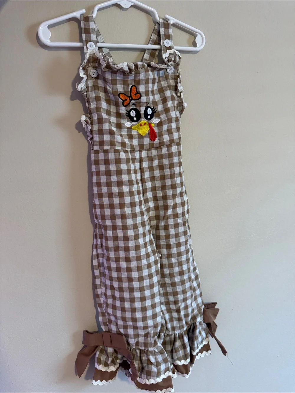 Brown Gingham Turkey Toddler Overalls